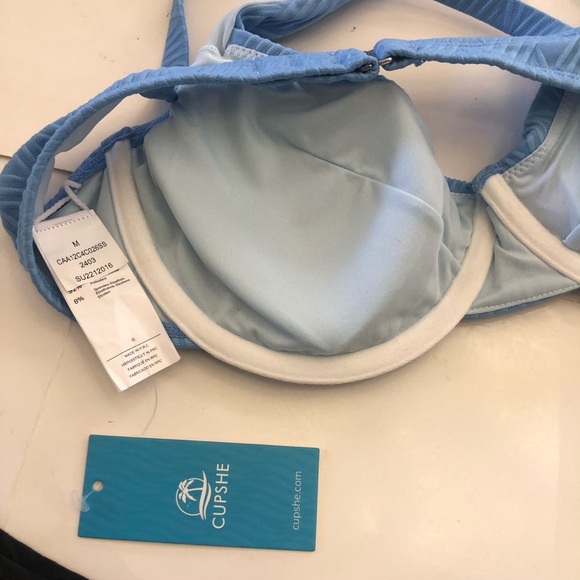 Cups-he Texturized Underwire Light Blue Black High Cut Bikini Set Swimwear SZ M - Picture 7 of 11